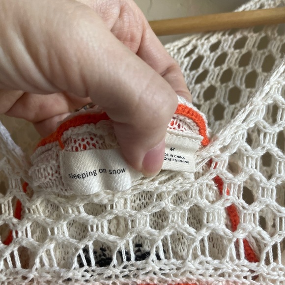 Anthropologie Cream and Orange Long Sleeve Crochet Dress - M - Picture 8 of 15